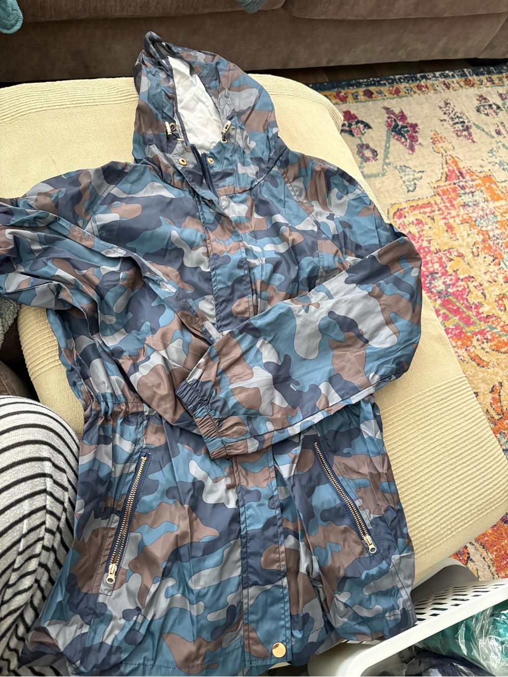 Ci Sono Women's Blue & Brown Camo Hooded Trench Coat